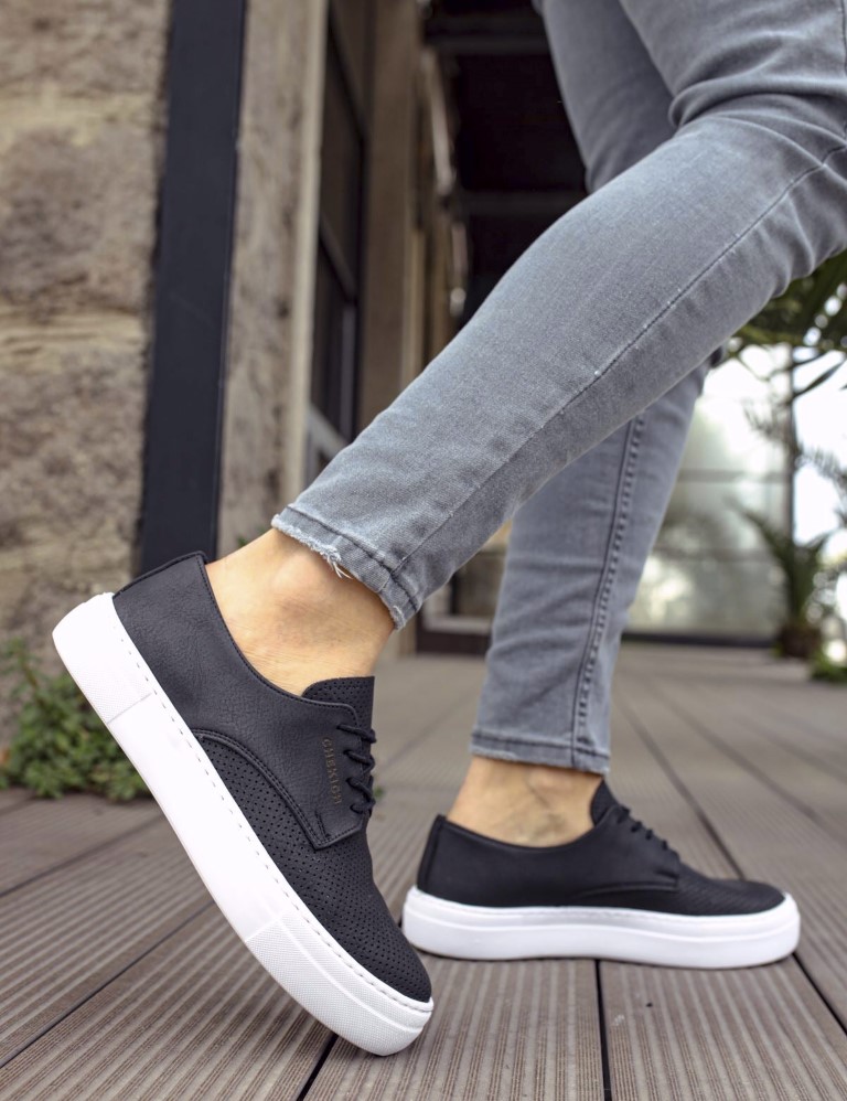 Ανδρικά ασπρόμαυρα διάτρητα casual παπούτσια δερματίνη CH061 φωτογραφία